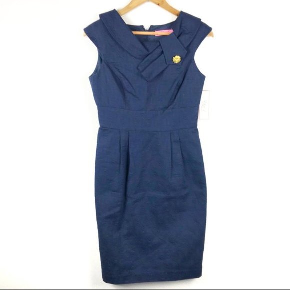 Eliza J Navy Missy Textured Sheath Dr… - Picture 4 of 12